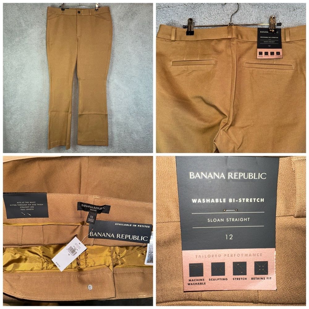 Banana Republic Pants Women's 12 Tan Sloan Straight Camel High Waist BI-Stretch - Picture 1 of 10